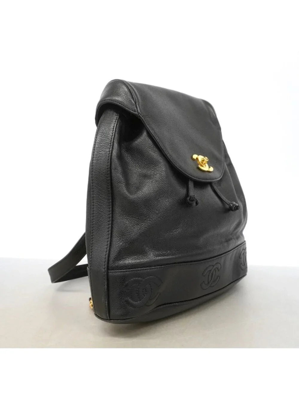 Chanel Backpack Triple Coco Caviar Leather Black Gold
